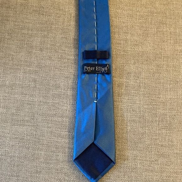 Peter Elliot Silk Satin Narrow Blue Tie Handmade in Italy. - Picture 2 of 6